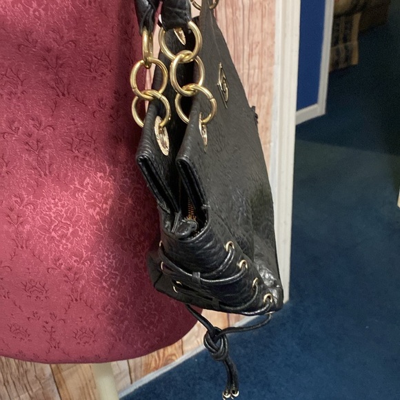 Black Bebe Shoulder Handbag with Silver Hardware Textured Crocodile Purse - Picture 13 of 14